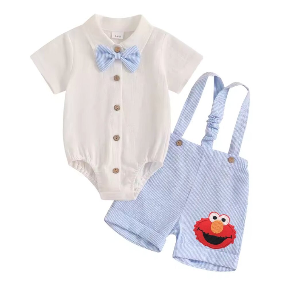 Elmo outfit Boy First Birthday Sesame Street Outfit Elmo Clothes Suspenders - Picture 2 of 8